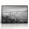 Minimalist Coastal Landscape Art – Weathered Pier in Black & White