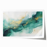 Modern Fluid Art Print – Teal & Gold Abstract Canvas Decor