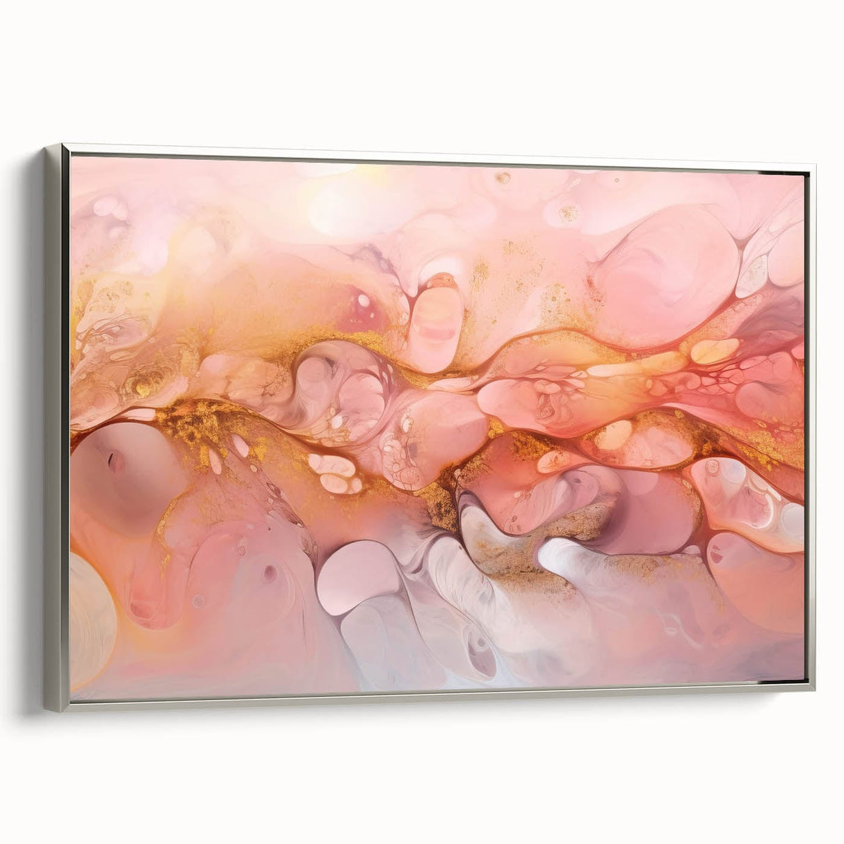 Abstract Fluid Canvas Art – Peach & Gold Modern Wall Decor
