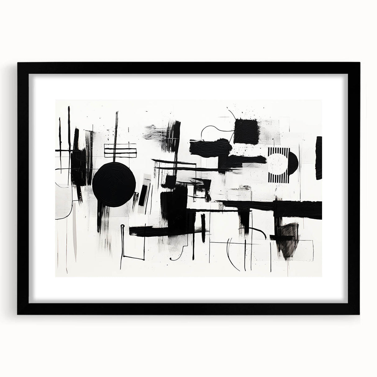 Minimalist Black and White Abstract Wall Art - Geometric Canvas