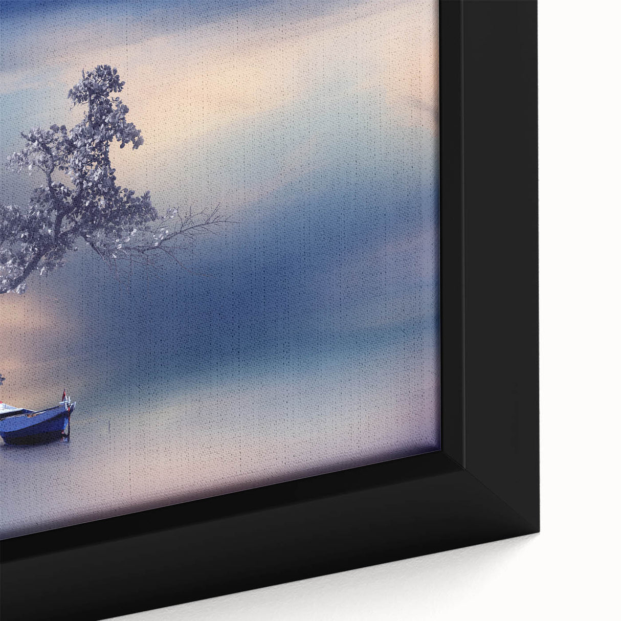 Contemporary Minimalist Nature Art – Tranquil Boat and Tree Scene