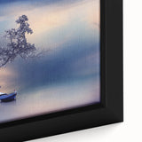Contemporary Minimalist Nature Art – Tranquil Boat and Tree Scene
