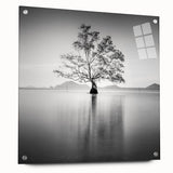 Minimalist Mountain Wall Art – Tree Reflections in Calm Waters