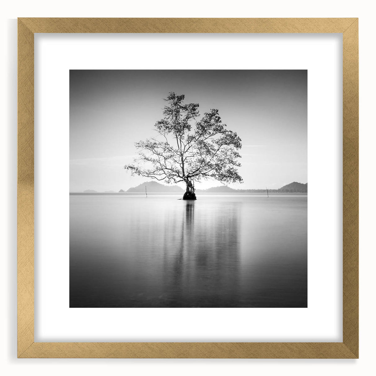 Minimalist Mountain Wall Art – Tree Reflections in Calm Waters