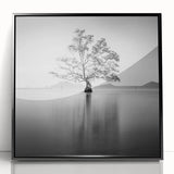 Minimalist Mountain Wall Art – Tree Reflections in Calm Waters