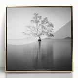 Minimalist Mountain Wall Art – Tree Reflections in Calm Waters
