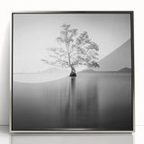 Minimalist Mountain Wall Art – Tree Reflections in Calm Waters