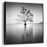 Minimalist Mountain Wall Art – Tree Reflections in Calm Waters