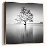 Minimalist Mountain Wall Art – Tree Reflections in Calm Waters