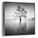 Minimalist Mountain Wall Art – Tree Reflections in Calm Waters