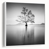 Minimalist Mountain Wall Art – Tree Reflections in Calm Waters