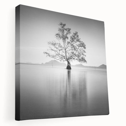 Minimalist Mountain Wall Art – Tree Reflections in Calm Waters