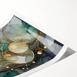 Contemporary Fluid Art Print – Teal & Gold Abstract Wall Decor