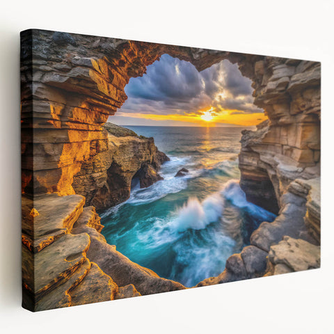 Golden Seaside Cliffs – Fine Art Photography Ocean Sunset Print