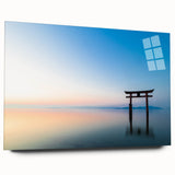 Abstract Minimalist Landscape Paintings – Torii Gate at Sunrise