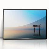 Abstract Minimalist Landscape Paintings – Torii Gate at Sunrise