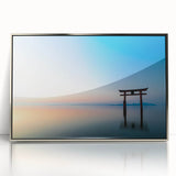 Abstract Minimalist Landscape Paintings – Torii Gate at Sunrise