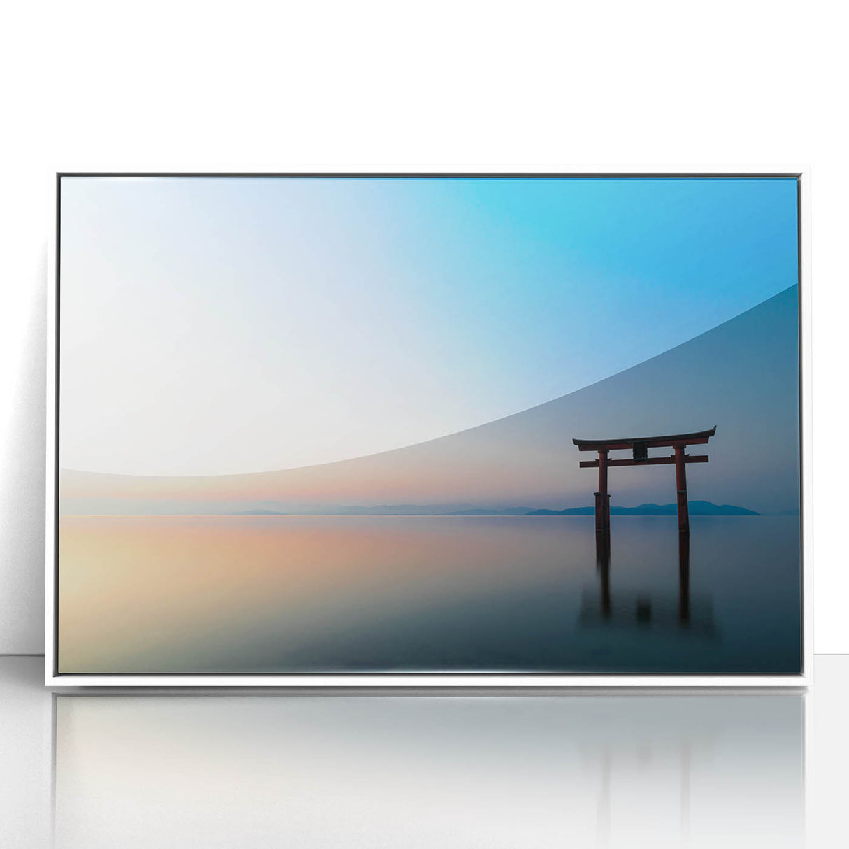 Abstract Minimalist Landscape Paintings – Torii Gate at Sunrise