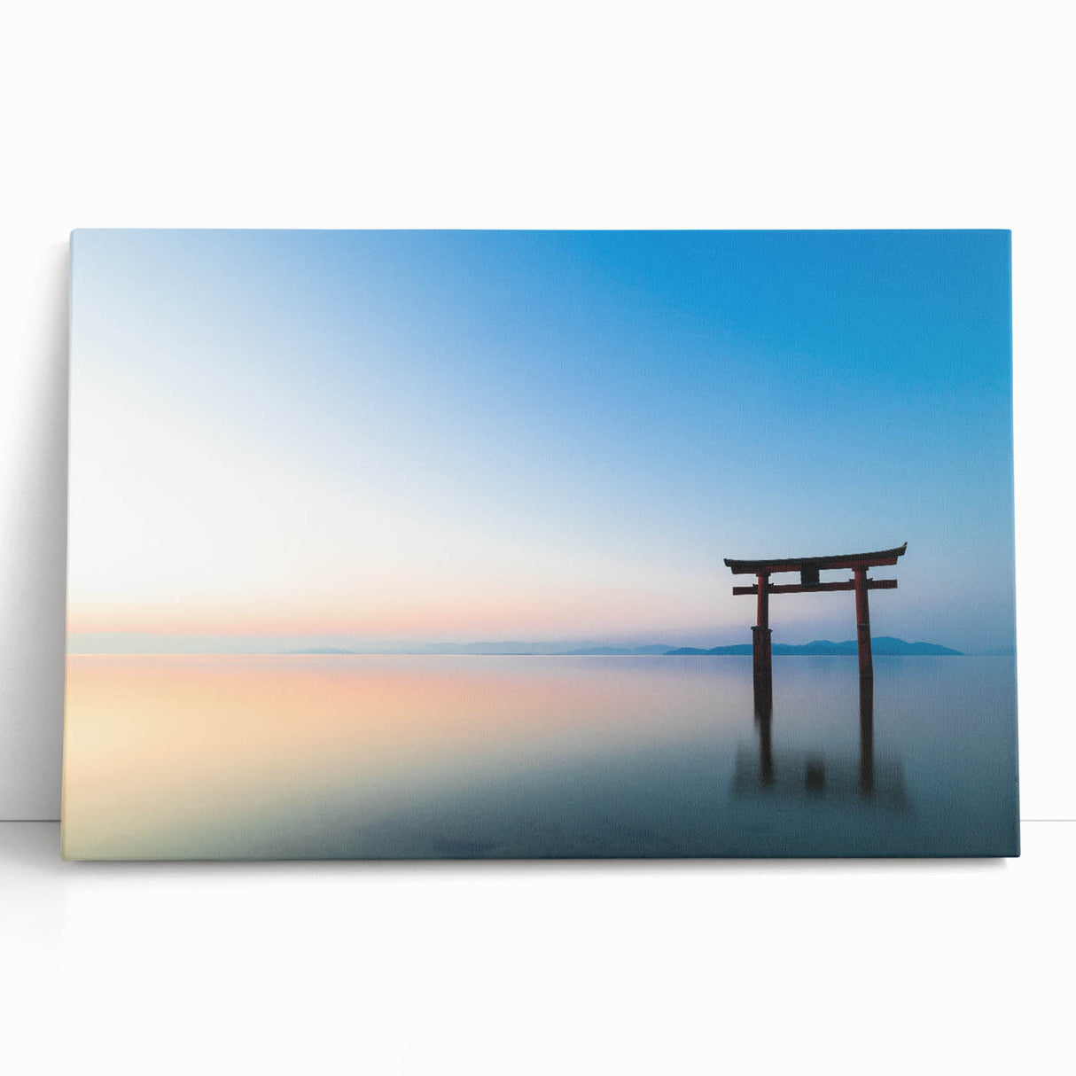Abstract Minimalist Landscape Paintings – Torii Gate at Sunrise