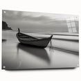 Solitary Boat on Silent Shores – Fine Art Black & White Photography