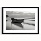 Solitary Boat on Silent Shores – Fine Art Black & White Photography