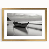 Solitary Boat on Silent Shores – Fine Art Black & White Photography