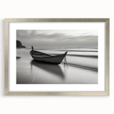Solitary Boat on Silent Shores – Fine Art Black & White Photography