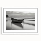 Solitary Boat on Silent Shores – Fine Art Black & White Photography