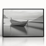 Solitary Boat on Silent Shores – Fine Art Black & White Photography