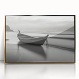 Solitary Boat on Silent Shores – Fine Art Black & White Photography
