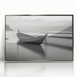 Solitary Boat on Silent Shores – Fine Art Black & White Photography