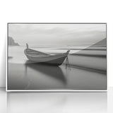 Solitary Boat on Silent Shores – Fine Art Black & White Photography