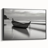 Solitary Boat on Silent Shores – Fine Art Black & White Photography