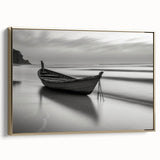 Solitary Boat on Silent Shores – Fine Art Black & White Photography