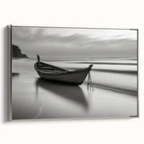 Solitary Boat on Silent Shores – Fine Art Black & White Photography