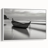 Solitary Boat on Silent Shores – Fine Art Black & White Photography