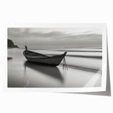Solitary Boat on Silent Shores – Fine Art Black & White Photography