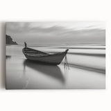 Solitary Boat on Silent Shores – Fine Art Black & White Photography