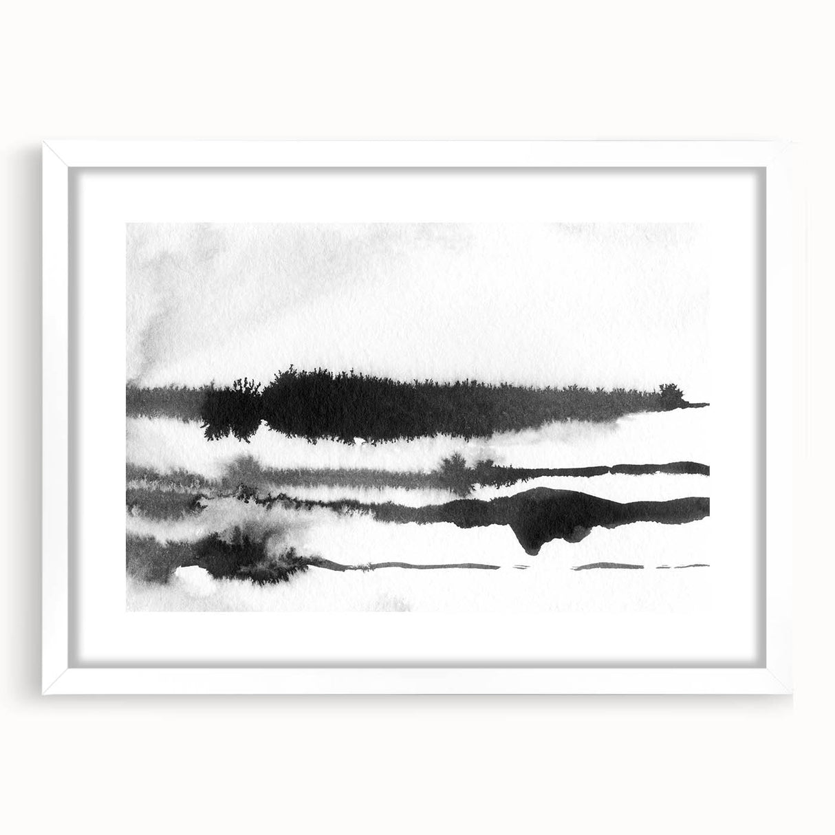 Black and White Minimalist Landscapes – Inked Forest Horizon View