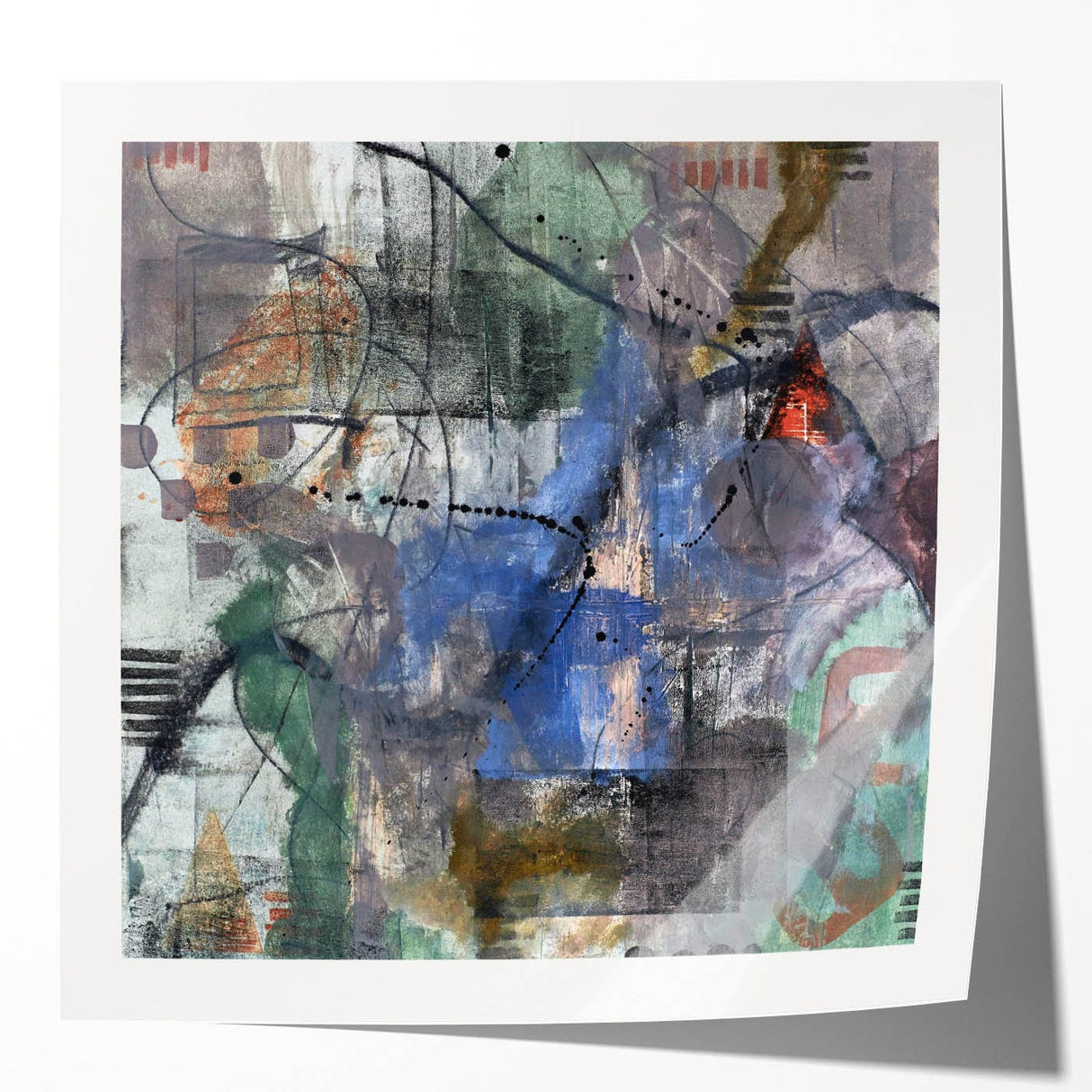 Contemporary Abstract Art – Moody Blue & Green Industrial Painting