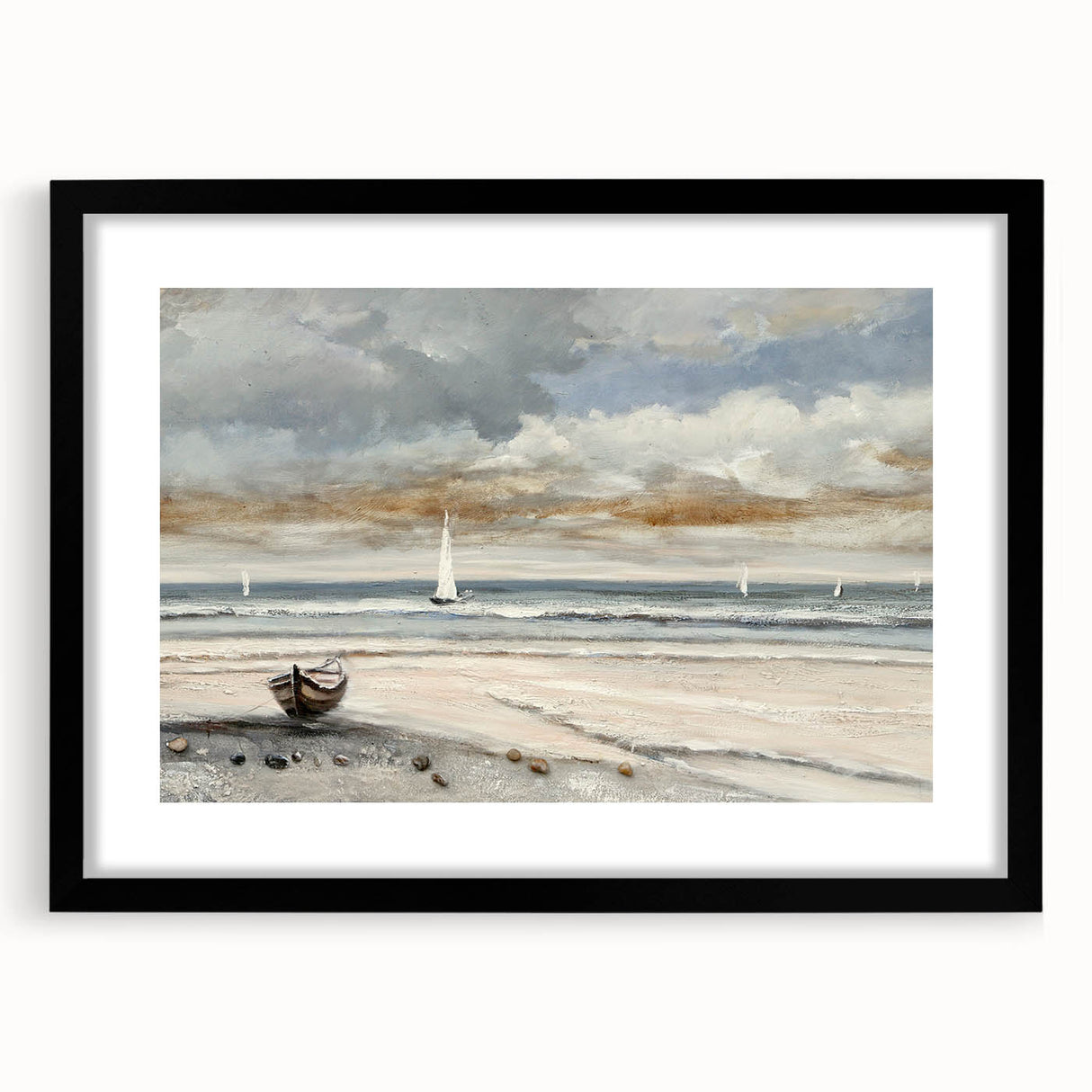 Serene Sunset Wall Art – Tranquil Beach Scene with Sailboats