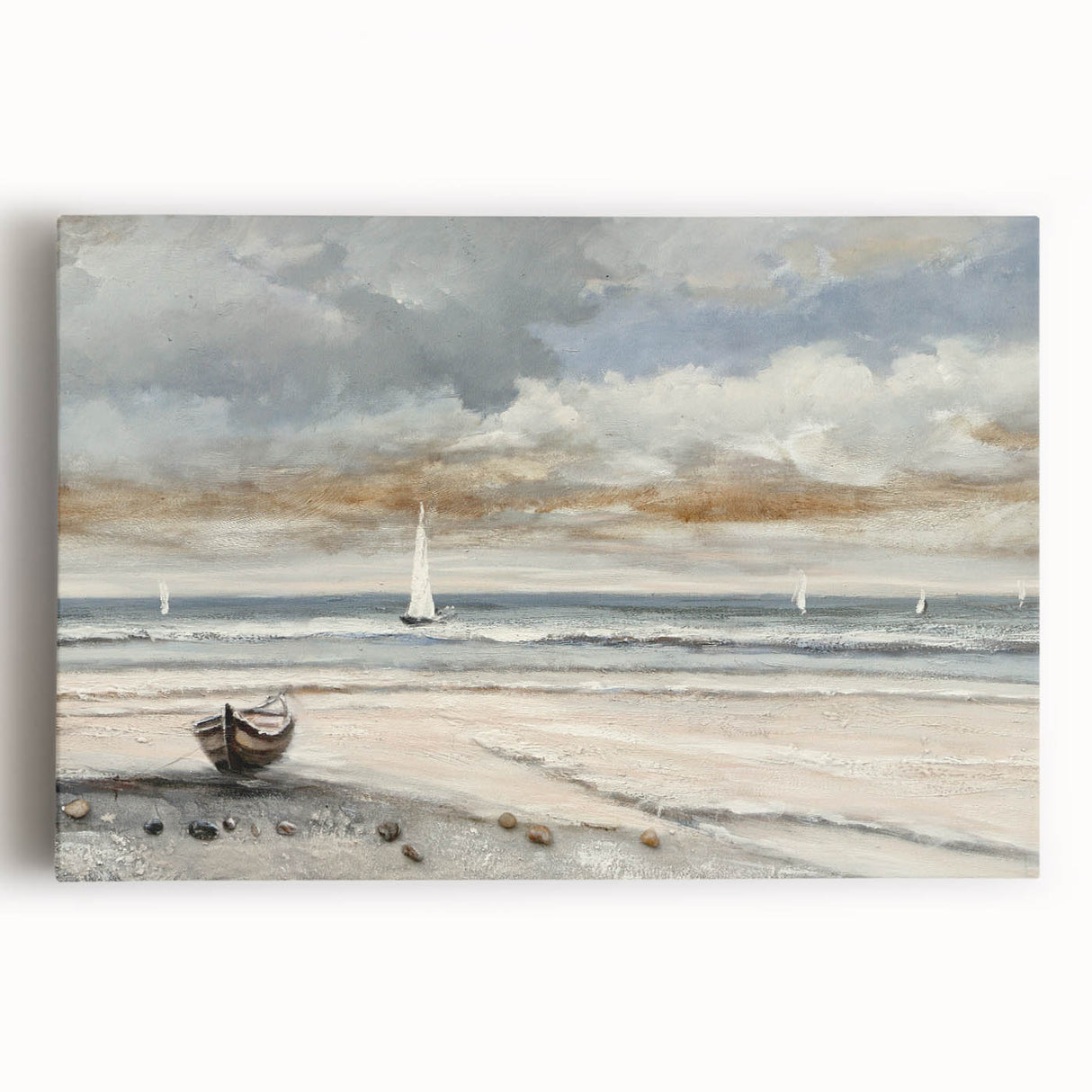 Serene Sunset Wall Art – Tranquil Beach Scene with Sailboats