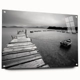 Black and White Serene Landscape Wall Art – Wooden Dock Scene