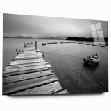 Black and White Serene Landscape Wall Art – Wooden Dock Scene