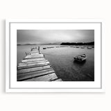 Black and White Serene Landscape Wall Art – Wooden Dock Scene