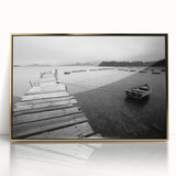 Black and White Serene Landscape Wall Art – Wooden Dock Scene