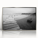 Black and White Serene Landscape Wall Art – Wooden Dock Scene
