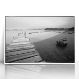 Black and White Serene Landscape Wall Art – Wooden Dock Scene