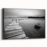 Black and White Serene Landscape Wall Art – Wooden Dock Scene