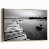 Black and White Serene Landscape Wall Art – Wooden Dock Scene